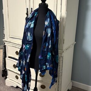 Navy Blue Cat Print Scarf